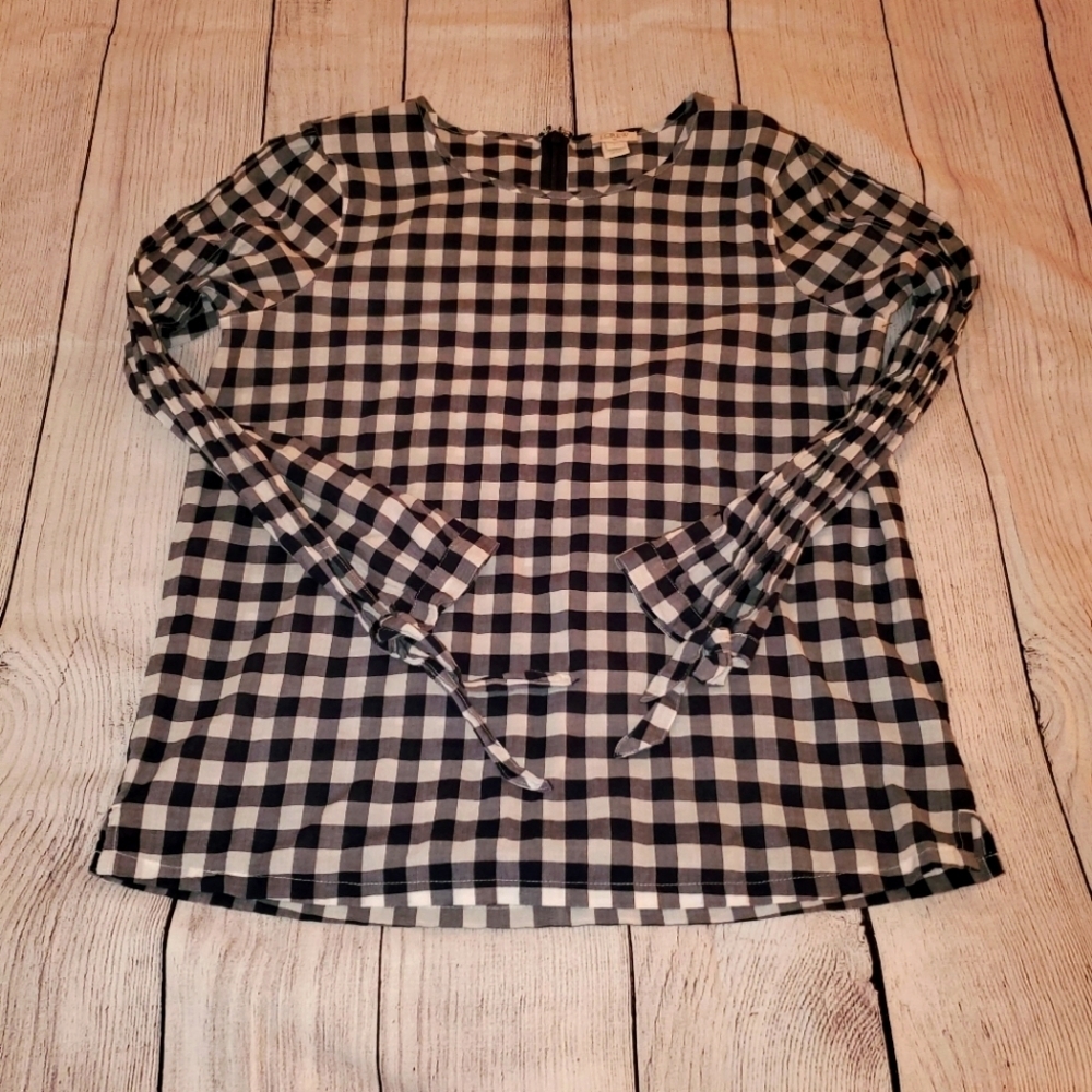 J. Crew Blue and White Plaid Cold Shoulder - Picture 4 of 12
